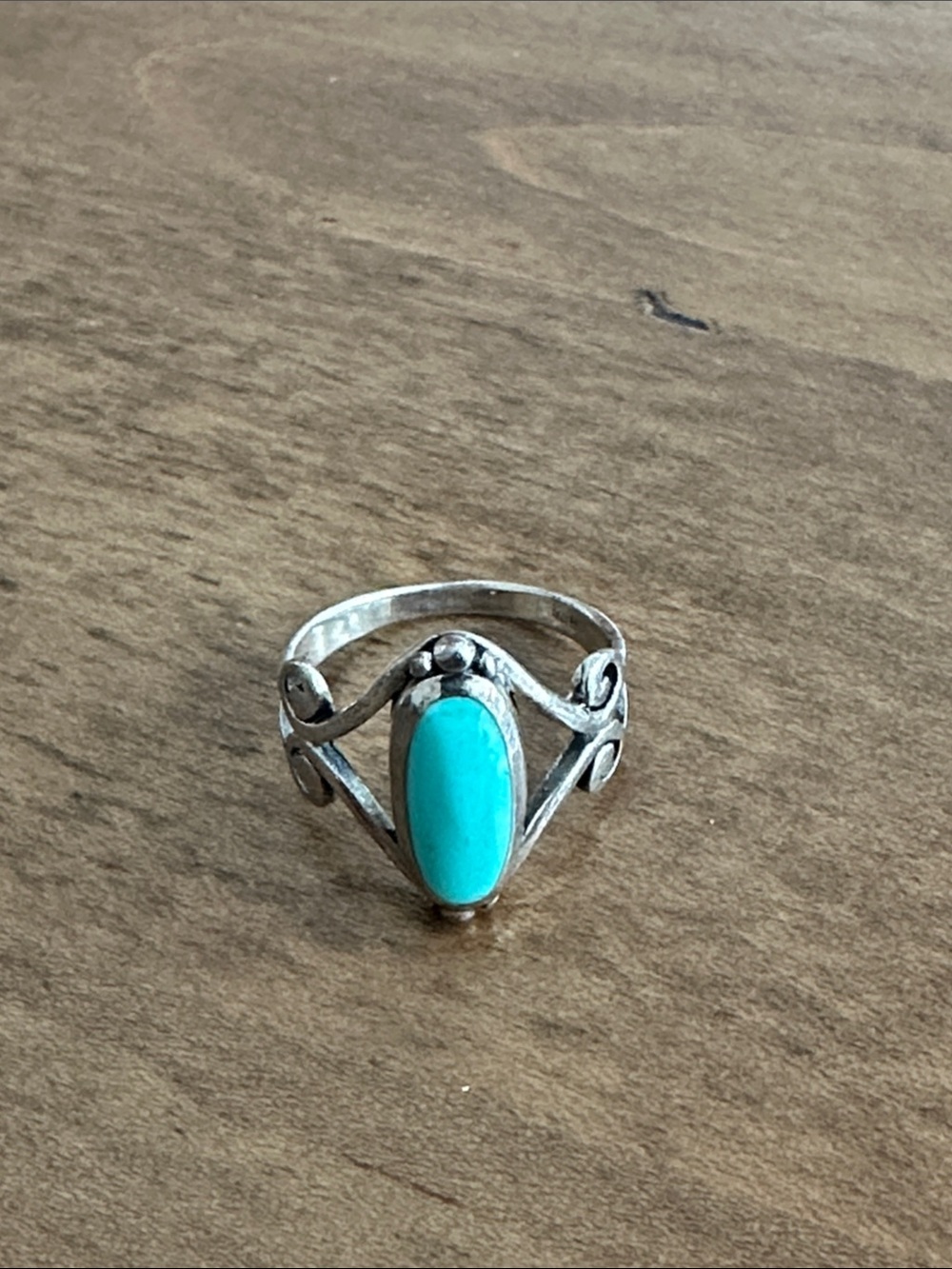 Sterling-Style Turquoise Oval Cabochon Ring - Teal Blue size 6.5